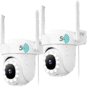 Beveiligingscamera Set voor Buiten - 5MP Resolutie - 5G/2.4GHz WLAN - Bedrade PTZ Camera - 355° Draaibaar en 90° Kantelbaar - 24/7 Opname - Kleur Nachtzicht - Cloudopslag - AI Bewegingsherkenning