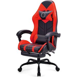 Gaming Stoel - Bureaustoel - Draaistoel - Computerstoel - Werkstoel - Ergonomische Stoel - Racestoel - Leren Stoel - Videogamestoelen (Rood - Met Voetsteun)