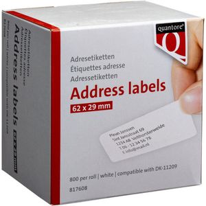 Label etiket quantore dk-11209 29mmx62mm adres wt | Rol a 800 stuk | 20 stuks