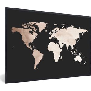 Fotolijst incl. Poster - Wereldkaart - Bruin - zwart - 60x40 cm - Posterlijst