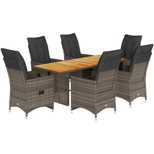 vidaXL 7-delige Bistroset met kussens poly rattan grijs - Bistroset - Bistrosets - Loungeset - Tuinset