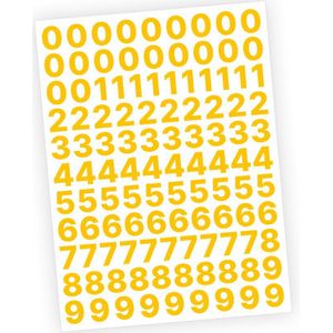 Cijfer stickers / Plaknummers - Stickervel Set - Geel - 2cm hoog - Geschikt voor binnen en buiten - Standaard lettertype - Glans