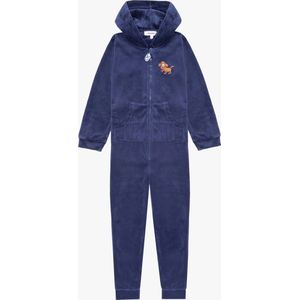 Woody onesie velours jongens/heren - donkerblauw - labradoodle - 242-10-ONE-V/889 - maat M