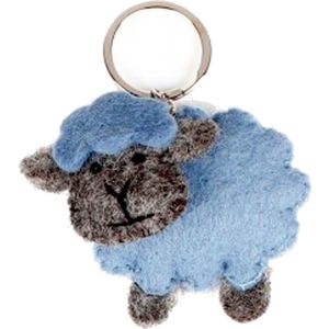 Sleutelhanger Schaapje Blauw Vilt - 10cm