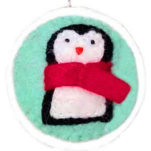 Vilten Kerst Hanger Lichtblauw Pinguin met Sjaal - 8cm