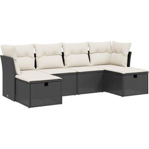 vidaXL - 6-delige - Loungeset - met - kussens - poly - rattan - zwart