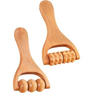 Massage Roller Wood Trigger Point Roller for Body Facial Muscle Relief Legs Hands Massager Face Neck Anti-Cellulite Gua Sha Scraping Tool - Set of 2