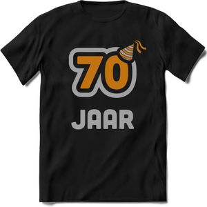 70 Jaar Feest T-Shirt | Goud - Zilver | Grappig Verjaardag Cadeau Shirt | Dames - Heren - Unisex | Tshirt Kleding Kado | - Zwart - L