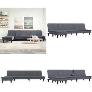 vidaXL Slaapbank L-vormig 255x140x70 cm fluweel donkergrijs - L-vormige Slaapbank - L-vormige Slaapbanken - Slaapbank - Inklapbare Slaapbank