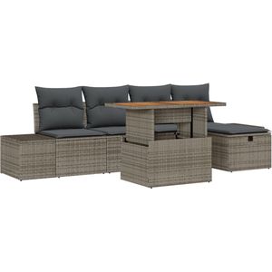 vidaXL - 6-delige - Tuin - Sofa - Set - met - Kussens - Grijs - Poly - Rattan