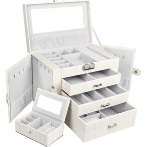 Sieradenkistje afsluitbaar met spiegel - 3 laden - uitneembare mini-box - Seelux serie - sieradendoos voor halskettingen - polshorloges - ringen - armbanden - oorbellen - herbruikbaar.