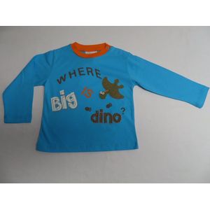 T shirt - Lange mouw - Jongens - Dino 's - Blauw / oranje - 12 maand 80