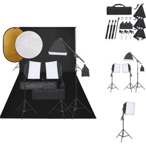 vidaXL Studio Verlichtingsset - 3x Fotolampen - 3x Softboxen - 3x Statieven - 2x Standaarden - 2x Middenstangsegment - 1x Achtergrond - 1x 5-in-1 reflector - 1x 2-in-1 reflector - 2x Draagtas - Fotostudio Set