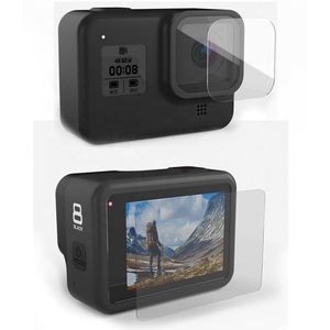 Gehard Glas Screenprotector geschikt voor GoPro Hero 8 Black - Tempered Glass - 1x LCD & 1x Lens - Bescherming GoPro LCD & Lens set - 9H gehard glas