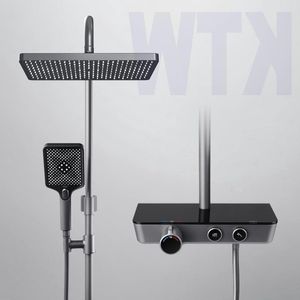 Doucheset thermostaat regendouche handdouche 3 straalsterktes glazen plank KTW-certificering antraciet mat regendouche zonder kraan