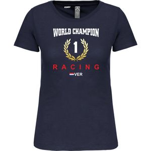 Dames T-shirt krans World Champion 2023 | Max Verstappen / Red Bull Racing / Formule 1 Fan | Wereldkampioen | Navy dames | maat XXL
