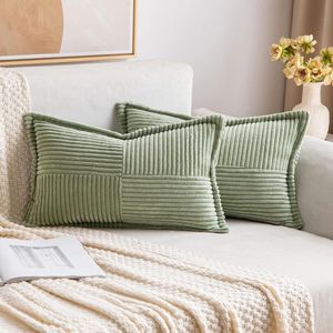 Corduroy kussenslopen fluweel zacht - Set van 2 - Decoratief sierkussen - Moderne bankkussens - Woonkamer slaapkamer - Groen - 30 x 50 cm .