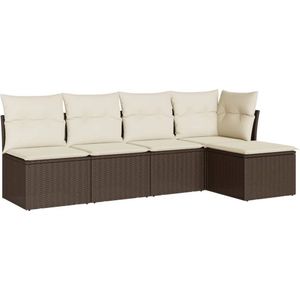 vidaXL Loungeset 5-delig - Rattan - Inclusief kussens Loungebank - Tuinstoel - Lounge Set - Buitendecoratie - Outdoor Furniture