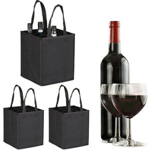 3x flessentas voor 9 flessen - 45 x 24 x 24 cm - vilt - zwart