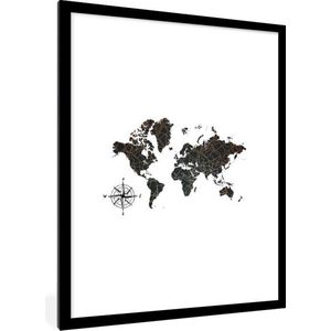 Fotolijst incl. Poster - Wereldkaart - Zwart - Abstract - 60x80 cm - Posterlijst