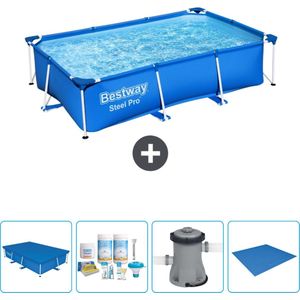 Bestway Rechthoekig Steel Pro Zwembad - 259 x 170 x 61 cm - Blauw - Inclusief Afdekzeil - Onderhoudspakket - Pomp - Grondzeil