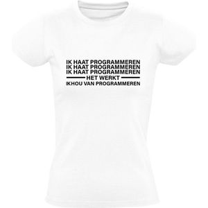 Ik haat en hou van programmeren Dames T-shirt | computer | pc | programmeur | ontwikkeling | techniek | techno | Wit