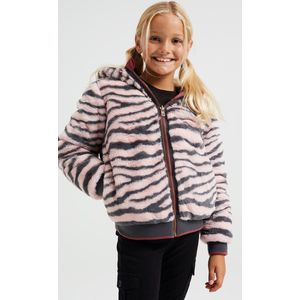 WE Fashion Meisjes reversible jas met imitatiebont en dessin