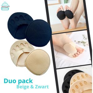 Jinius ® - Voorvoet Pad - Duo Pack - Beige & Zwart - Voorvoet Pads - Voorvoetkussen - Voorvoet Kussen - Voorvoet Kussens - Voorvoet Kussentjes - Kussens - Comfortabel - Zacht - Pijnloos - Geschikt voor elke schoen