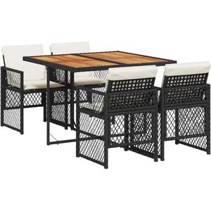 vidaXL 5-delige Tuinset met kussens poly rattan zwart - Tuinset - Tuinsets - Loungeset - Tuintafel