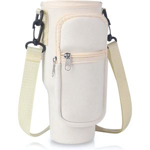 Waterfles Houder en Tas - Multifunctionele Flessendrager en Drinkfles Houder - Stanley Cup Accessoires - Ideaal voor Bidons en Flessen - 1.1L - Beige
