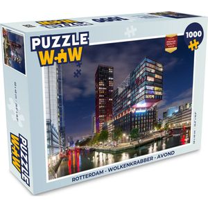 Puzzel Rotterdam - Wolkenkrabber - Avond - Legpuzzel - Puzzel 1000 stukjes volwassenen