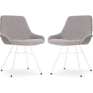 Nolon Noa-Isa Eetkamerstoelen Set van 2 Bouclé Taupe - Stof - Wit Onderstel - Design - Scandinavisch - Comfortabel