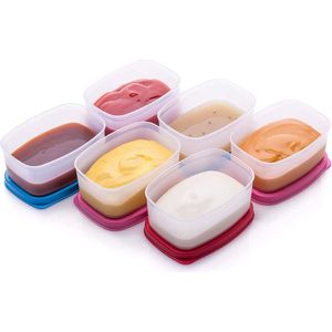 Lekvrije voedselbewaardozen - luchtdichte, magnetronbestendige kleine opbergdoos met deksel - mini camping plastic bakjes set voor sauzen, dipsauzen en specerijen (85ml)