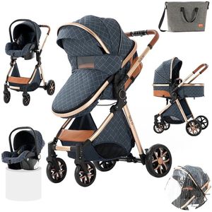 Rustive Luxe Multifunctionele 3-in-1 Kinderwagen - Inklapbaar - Draagbaar - Kwalitatieve Buggy - Incl. Autostoel - Blauw