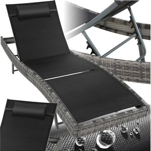 TecTake wicker zonnebed met 6-voudig verstelbare rugleuning- ligstoel met afneembaar hoofdkussen- outdoor ligstoel- uv-bestendig- relaxstoel voor tuin- terras en balkon (mixed-grijs)