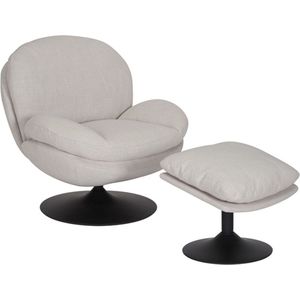 Bronx71® Draaifauteuil met hocker Isobel linnen off white