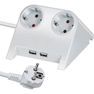 StayPowered Stekkerdoos - Jouw Ultieme Bureaublad Power Hub! - Rubberen Antislipvoetjes - 2 Stopcontacten - 2 USB Aansluitingen - 1.8m Lange Snoer - Strak en Praktisch Ontwerp - Wit - Levering Sneller dan Aangegeven!