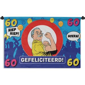 Wandkleed - Wanddoek - Verjaardag - 60 Jaar - Ballonnen - 90x60 cm - Wandtapijt