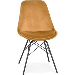 Alterego Design stoel 'ZAZY' van mosterde fluweel met zwarte metalen poten