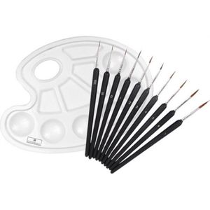 Goodz4All Set van 10 Penselen en Verfpalet | Professionele Dunne Kwasten Fine Detail - Miniatuur - Penselen Schilderen - Dunne Kwast - Hobby - Gedetailleerd Schilderen, Nail Art, Schminken, Aquarel, Waterverf, Acryl, Olieverf - Modelbouw