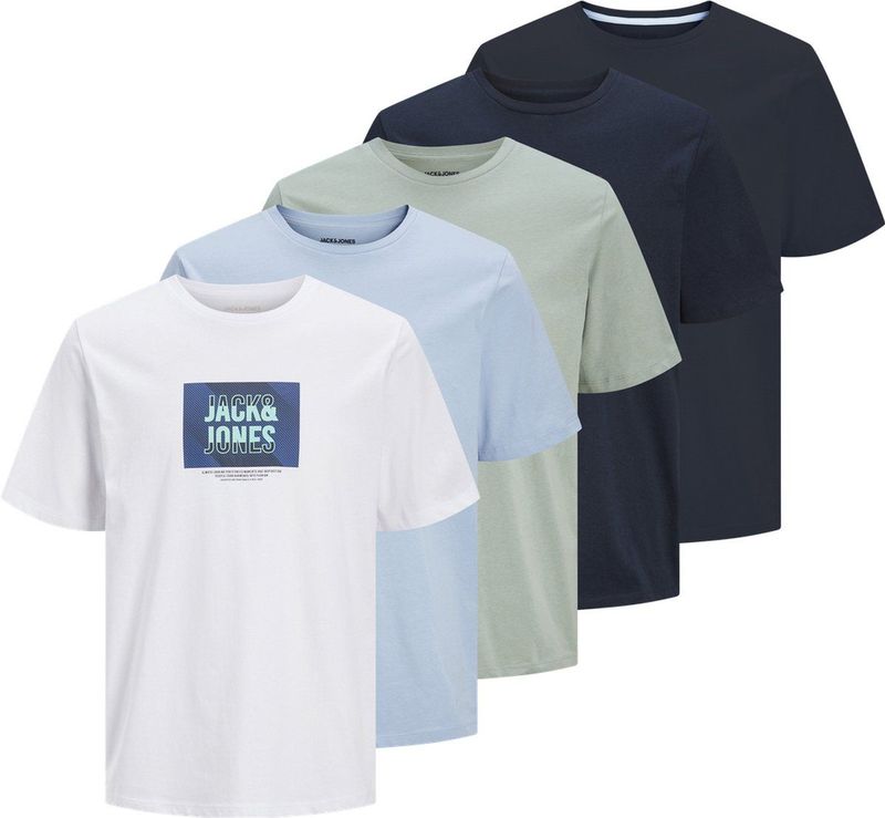 JACK&JONES JJHUDSON TEE SS CREW NECK 5PK MP Heren T-shirt - Black 1Black1White1Skycaptain1Iceberg1Chambray