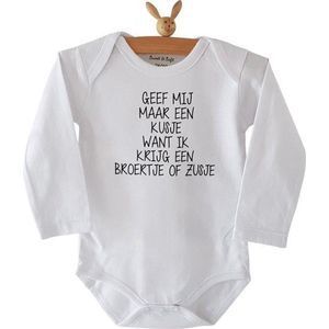 Baby rompertje unisex met tekst voor grote broer big bro brother zus big sis sister |  Geef mij maar een kusje want ik krijg een broertje of zusje  | Lange mouw | zwart | maat 98-104 | Zwangerschapsaankondiging zwangerschap aankondiging geboorte cade