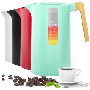 Thermoskan, 1 l, 304 roestvrij staal, houten handvat, thermoskan koffiekan, dubbelwandig, roestvrij staal, 12 uur warm/24 uur koud, ideaal als koffiepot of theepot thermo, groen