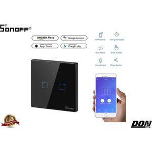 Sonoff - WiFi + RF - Serieschakelaar - Zwart - Touchschakelaar - Glazen paneel - Geschikt voor Google home & Amazon Alexa - Smarthome