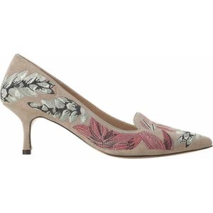 Mangará Ipê dames pumps - leer - handgemaakt - borduursel - 6cm hoge hak - grijs - maat 41