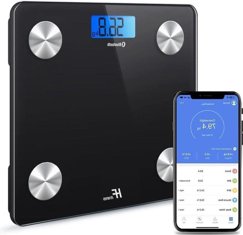 Digitale Bluetooth lichaamsvet weegschaal - iOS Android app - Draadloze lichaamssamenstellingsmonitor - Lichaamsgewicht BMI water spiermassa Bot - schwarzes model