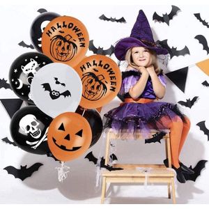 Halloween decoratie - Halloween Ballonnen x 100 stuks - 3D vleermuizen stickers x 48 stuks