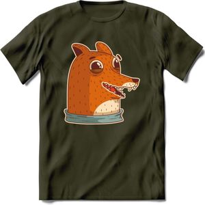 Lachende vos T-Shirt Grappig | Dieren honden Kleding Kado Heren / Dames | Animal Skateboard Cadeau shirt - Leger Groen - M
