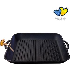 MAYSTERNYA Gietijzeren Grillplaat Inductie - 35 x 35 x 4 cm - Geschikt voor alle Warmtebronnen - Grillen - Grillpan - Grilplaat Gietijzer - BBQ Accesoires - Barbecue - PannensetBarbecue - Pannenset - BBQ Plaat - Vaderdag Cadeau - Zwart