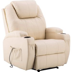Monkey's Elektrische Massagestoel - Massagestoel - Relax stoel - Chill stoel - Creme - Kunstleer - Tv stoel - Warmtefunctie - Lig en trilfunctie - 92 x 92 x 109 cm